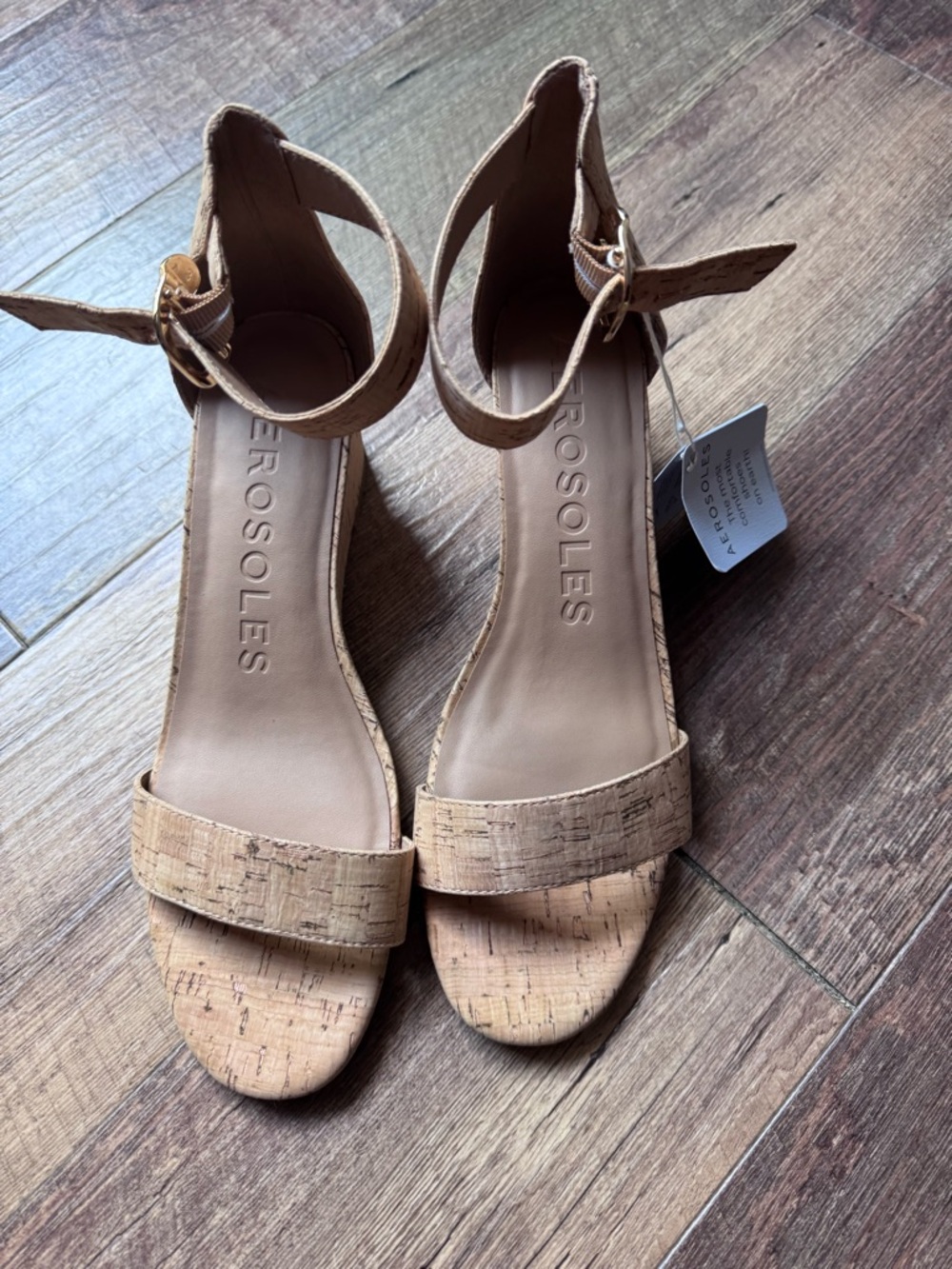 Franco Sarto Cork Ankle-Strap Heels in Beige